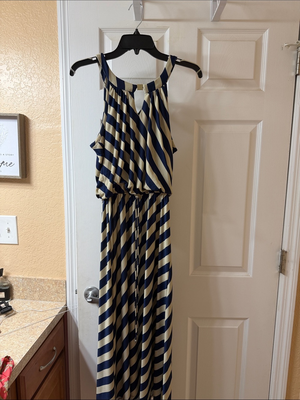 Navy and Cream Striped Halter Maxi Dress